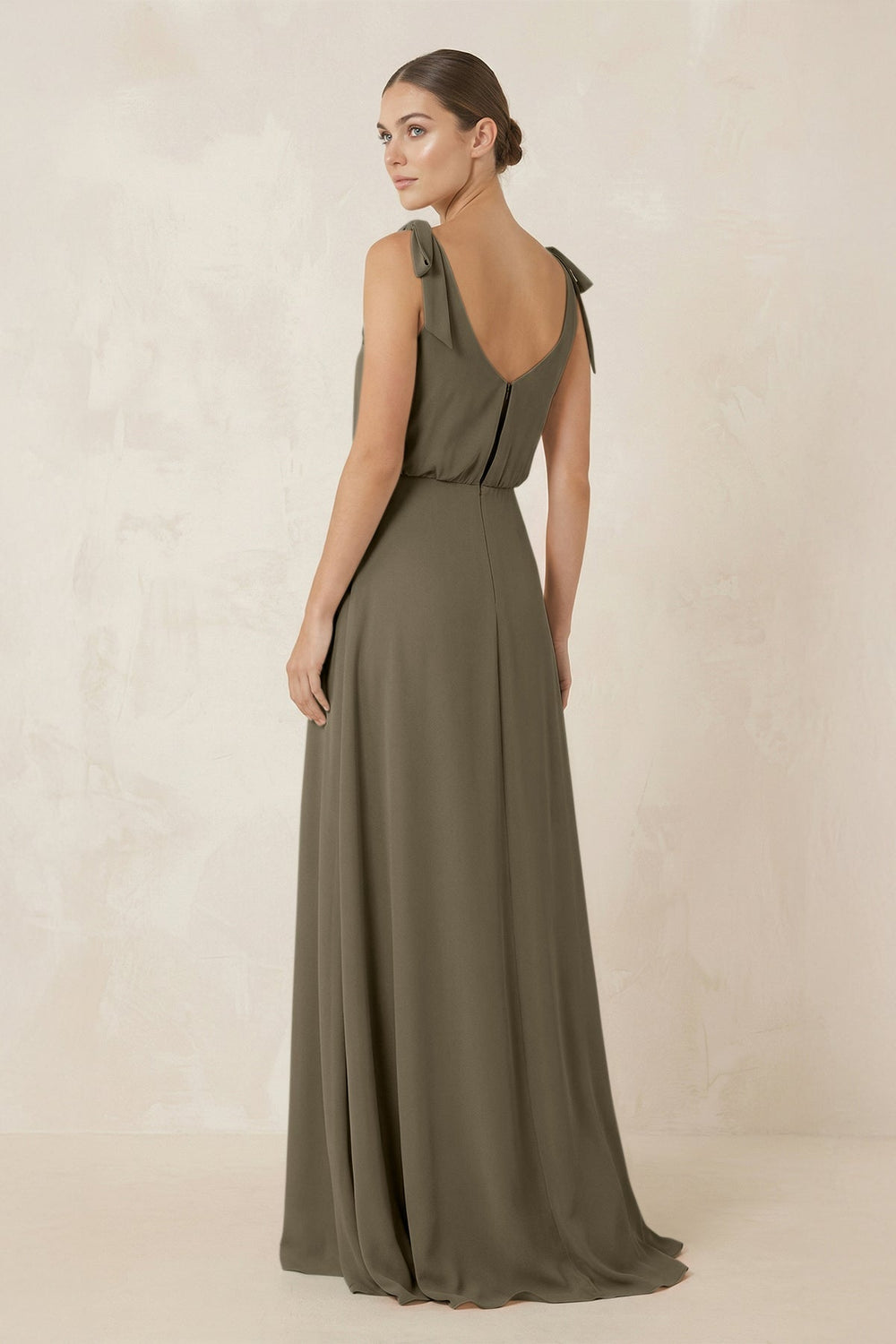V - Neck A - Line Chiffon Bridesmaid Dress in Willow Green - SHE IS ME Bridesmaid Dresses