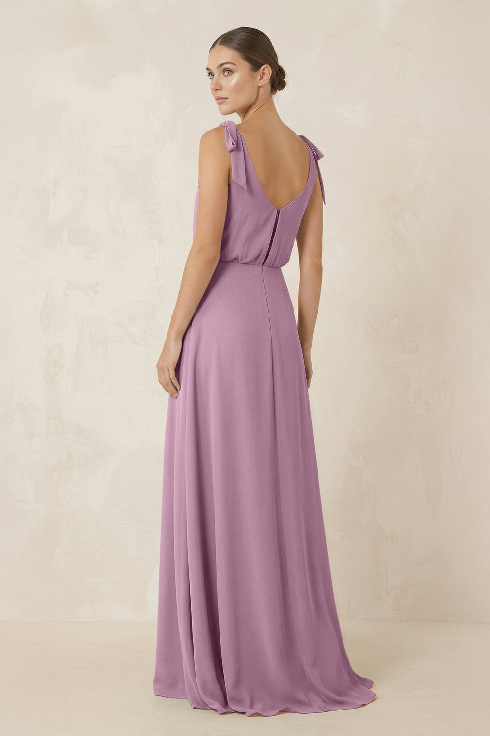 V - Neck A - Line Chiffon Bridesmaid Dress in Wisteria - SHE IS ME Bridesmaid Dresses