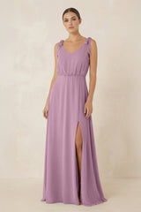 V - Neck A - Line Chiffon Bridesmaid Dress in Wisteria - KISS BRIDAL Bridesmaid Dresses
