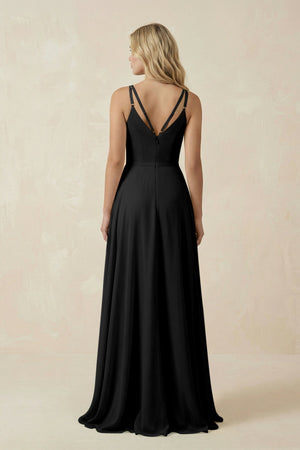 V - Neck A - Line Chiffon Bridesmaid Dress with Crisscross Back in Black - SHE IS ME Bridesmaid Dresses