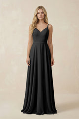 V - Neck A - Line Chiffon Bridesmaid Dress with Crisscross Back in Black - KISS BRIDAL Bridesmaid Dresses