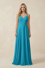 V - Neck A - Line Chiffon Bridesmaid Dress with Crisscross Back in Blue Jay - KISS BRIDAL Bridesmaid Dresses