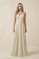 V - Neck A - Line Chiffon Bridesmaid Dress with Crisscross Back in Champagne - SHE IS ME Bridesmaid Dresses