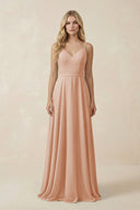 V - Neck A - Line Chiffon Bridesmaid Dress with Crisscross Back in Champagne Rose - SHE IS ME Bridesmaid Dresses
