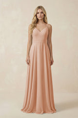 V - Neck A - Line Chiffon Bridesmaid Dress with Crisscross Back in Champagne Rose - KISS BRIDAL Bridesmaid Dresses