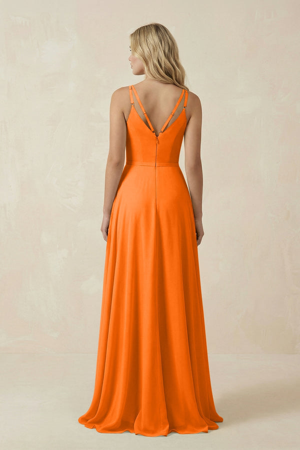 V - Neck A - Line Chiffon Bridesmaid Dress with Crisscross Back in Cinnamon - SHE IS ME Bridesmaid Dresses