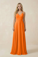 V - Neck A - Line Chiffon Bridesmaid Dress with Crisscross Back in Cinnamon - SHE IS ME Bridesmaid Dresses
