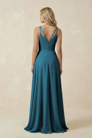 V - Neck A - Line Chiffon Bridesmaid Dress with Crisscross Back in Dark Teal - SHE IS ME Bridesmaid Dresses