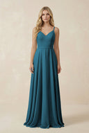 V - Neck A - Line Chiffon Bridesmaid Dress with Crisscross Back in Dark Teal - SHE IS ME Bridesmaid Dresses
