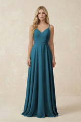 V - Neck A - Line Chiffon Bridesmaid Dress with Crisscross Back in Dark Teal - KISS BRIDAL Bridesmaid Dresses
