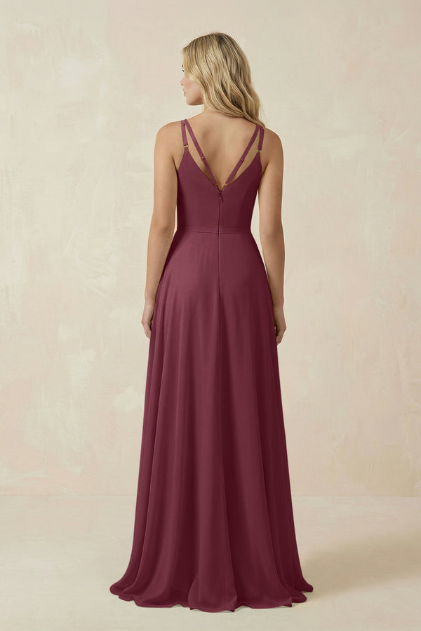 V-Neck A-Line Chiffon Bridesmaid Dress with Crisscross Back in Desert Rose (2) | KISSBRIDAL