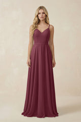 V-Neck A-Line Chiffon Bridesmaid Dress with Crisscross Back in Desert Rose | KISSBRIDAL