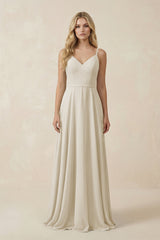 V - Neck A - Line Chiffon Bridesmaid Dress with Crisscross Back in Dove Gray - KISS BRIDAL Bridesmaid Dresses