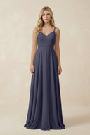 V - Neck A - Line Chiffon Bridesmaid Dress with Crisscross Back in Dusk Blue - SHE IS ME Bridesmaid Dresses