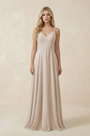 V - Neck A - Line Chiffon Bridesmaid Dress with Crisscross Back in Frost - SHE IS ME Bridesmaid Dresses