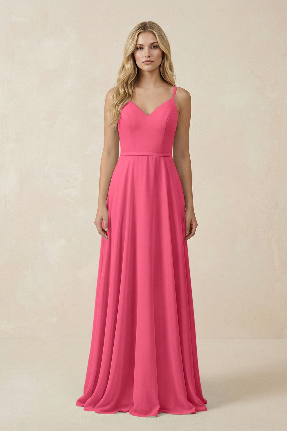 V - Neck A - Line Chiffon Bridesmaid Dress with Crisscross Back in Fuchsia - SHE IS ME Bridesmaid Dresses