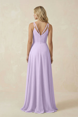 V - Neck A - Line Chiffon Bridesmaid Dress with Crisscross Back in Lavender - SHE IS ME Bridesmaid Dresses