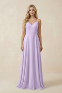 V - Neck A - Line Chiffon Bridesmaid Dress with Crisscross Back in Lavender - SHE IS ME Bridesmaid Dresses