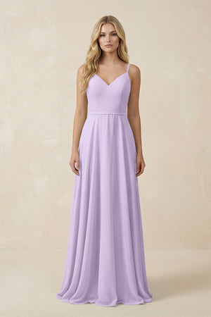 V - Neck A - Line Chiffon Bridesmaid Dress with Crisscross Back in Lavender - SHE IS ME Bridesmaid Dresses