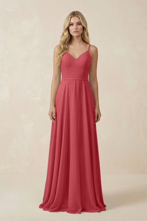 V - Neck A - Line Chiffon Bridesmaid Dress with Crisscross Back in Merlot - SHE IS ME Bridesmaid Dresses