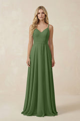 V - Neck A - Line Chiffon Bridesmaid Dress with Crisscross Back in Moss - KISS BRIDAL Bridesmaid Dresses