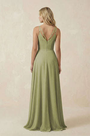 V - Neck A - Line Chiffon Bridesmaid Dress with Crisscross Back in Moss Green - SHE IS ME Bridesmaid Dresses