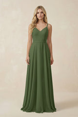 V-Neck A-Line Chiffon Bridesmaid Dress with Crisscross Back in Moss | KISSBRIDAL