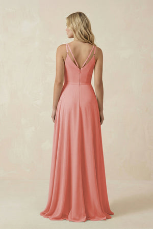V - Neck A - Line Chiffon Bridesmaid Dress with Crisscross Back in Mulberry - SHE IS ME Bridesmaid Dresses