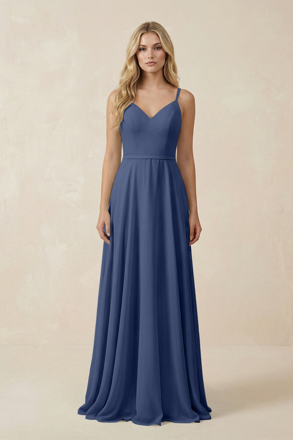 V - Neck A - Line Chiffon Bridesmaid Dress with Crisscross Back in Navy - SHE IS ME Bridesmaid Dresses