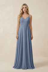 V - Neck A - Line Chiffon Bridesmaid Dress with Crisscross Back in Neptune - KISS BRIDAL Bridesmaid Dresses