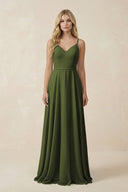 V - Neck A - Line Chiffon Bridesmaid Dress with Crisscross Back in Olive - SHE IS ME Bridesmaid Dresses