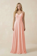 V - Neck A - Line Chiffon Bridesmaid Dress with Crisscross Back in Rose Petal - SHE IS ME Bridesmaid Dresses
