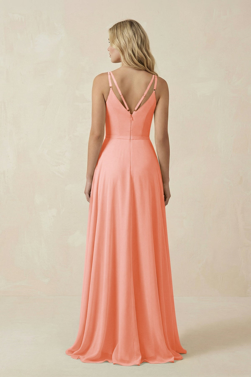 V - Neck A - Line Chiffon Bridesmaid Dress with Crisscross Back in Rosette - SHE IS ME Bridesmaid Dresses