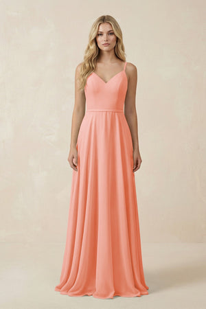 V - Neck A - Line Chiffon Bridesmaid Dress with Crisscross Back in Rosette - SHE IS ME Bridesmaid Dresses