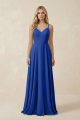 V - Neck A - Line Chiffon Bridesmaid Dress with Crisscross Back in Royal Blue - KISS BRIDAL Bridesmaid Dresses