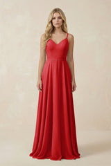 V - Neck A - Line Chiffon Bridesmaid Dress with Crisscross Back in Ruby Red - KISS BRIDAL Bridesmaid Dresses