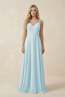 V - Neck A - Line Chiffon Bridesmaid Dress with Crisscross Back in Sky Blue - SHE IS ME Bridesmaid Dresses