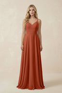 V - Neck A - Line Chiffon Bridesmaid Dress with Crisscross Back in Spice - SHE IS ME Bridesmaid Dresses