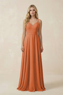 V - Neck A - Line Chiffon Bridesmaid Dress with Crisscross Back in Terracotta - SHE IS ME Bridesmaid Dresses