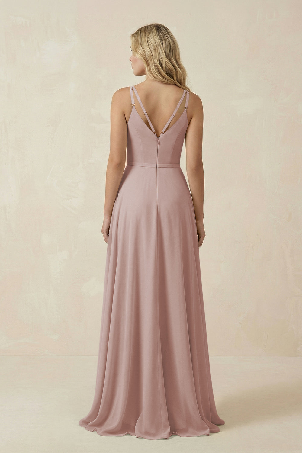 V-Neck A-Line Chiffon Bridesmaid Dress with Crisscross Back in Toffee