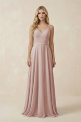 V - Neck A - Line Chiffon Bridesmaid Dress with Crisscross Back in Toffee - KISS BRIDAL Bridesmaid Dresses