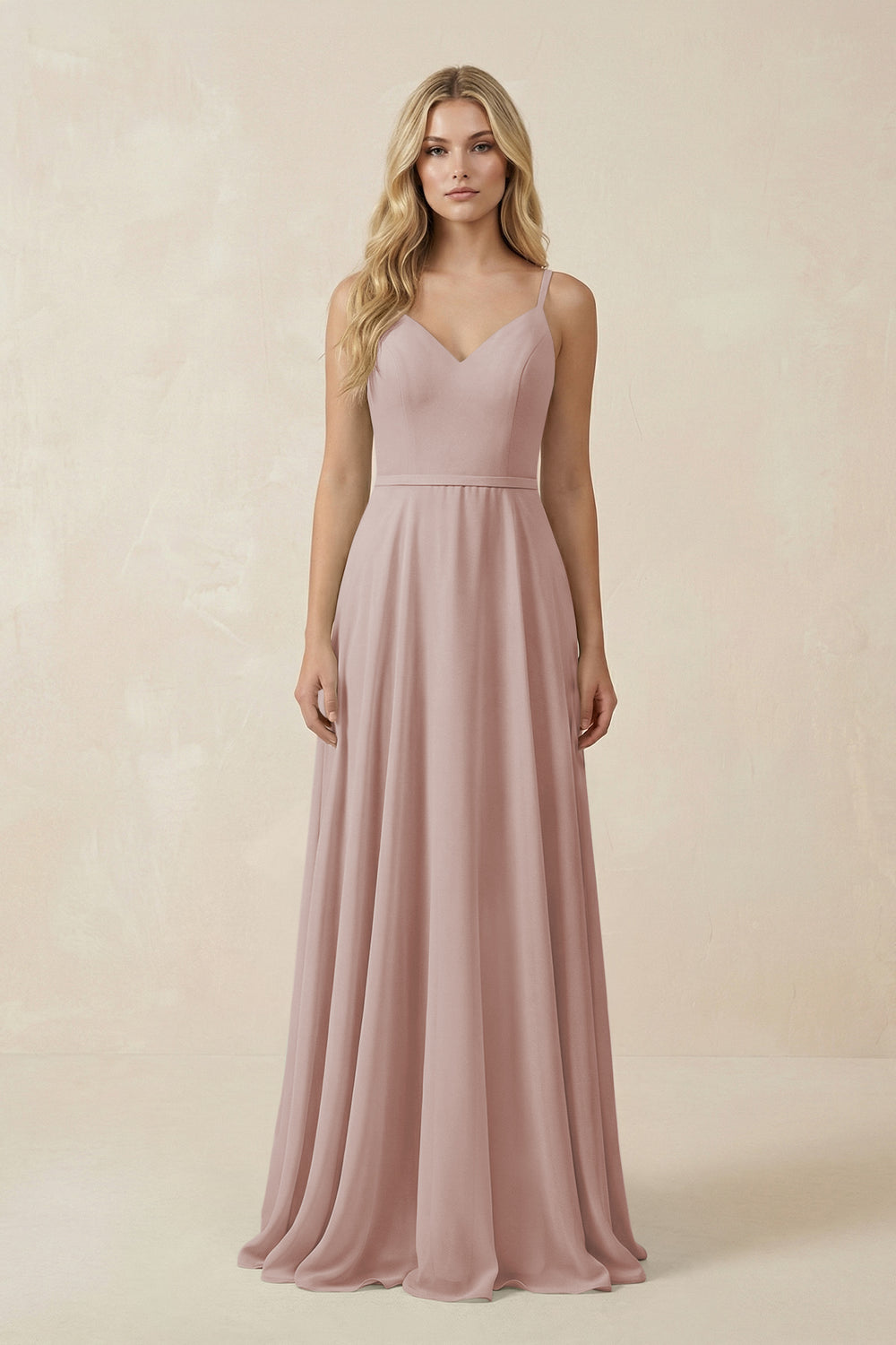 V-Neck A-Line Chiffon Bridesmaid Dress with Crisscross Back in Toffee