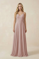 V-Neck A-Line Chiffon Bridesmaid Dress with Crisscross Back in Toffee | KISSBRIDAL
