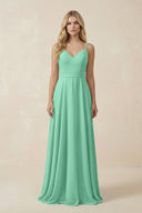 V - Neck A - Line Chiffon Bridesmaid Dress with Crisscross Back in Turquoise - SHE IS ME Bridesmaid Dresses