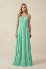 V - Neck A - Line Chiffon Bridesmaid Dress with Crisscross Back in Turquoise - KISS BRIDAL Bridesmaid Dresses
