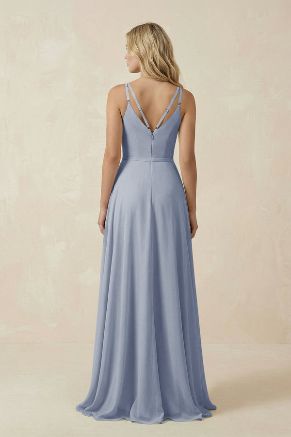 V - Neck A - Line Chiffon Bridesmaid Dress with Crisscross Back in Twilight - SHE IS ME Bridesmaid Dresses