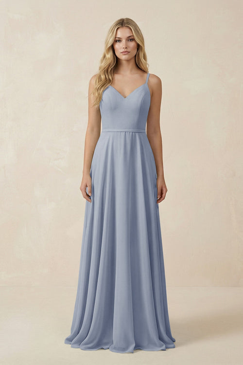 V - Neck A - Line Chiffon Bridesmaid Dress with Crisscross Back in Twilight - SHE IS ME Bridesmaid Dresses