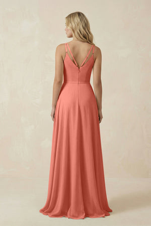 V - Neck A - Line Chiffon Bridesmaid Dress with Crisscross Back in Wild Rose - SHE IS ME Bridesmaid Dresses