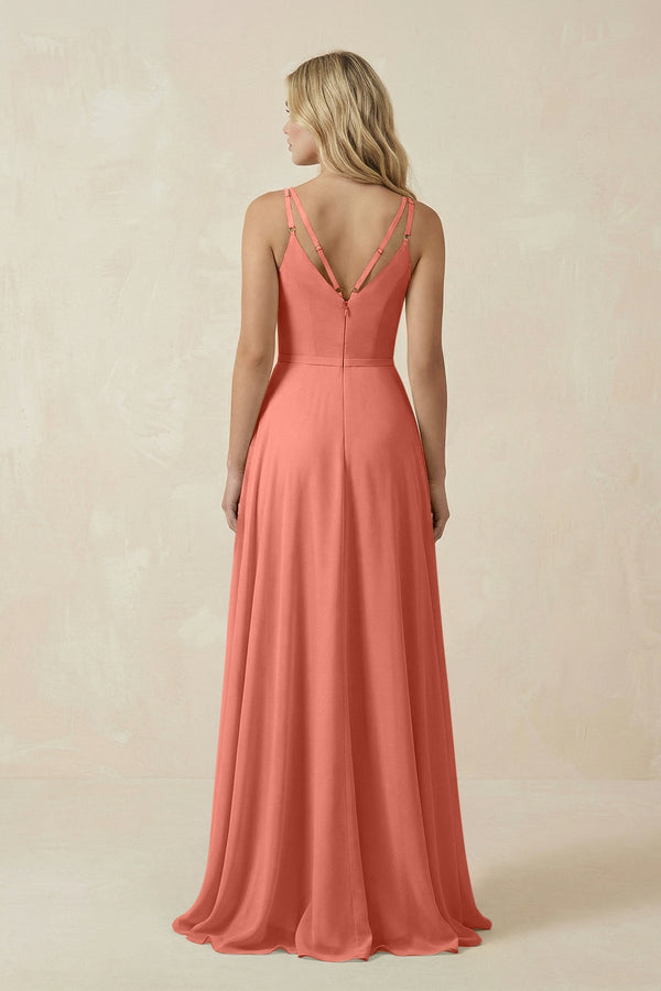 V - Neck A - Line Chiffon Bridesmaid Dress with Crisscross Back in Wild Rose - SHE IS ME Bridesmaid Dresses