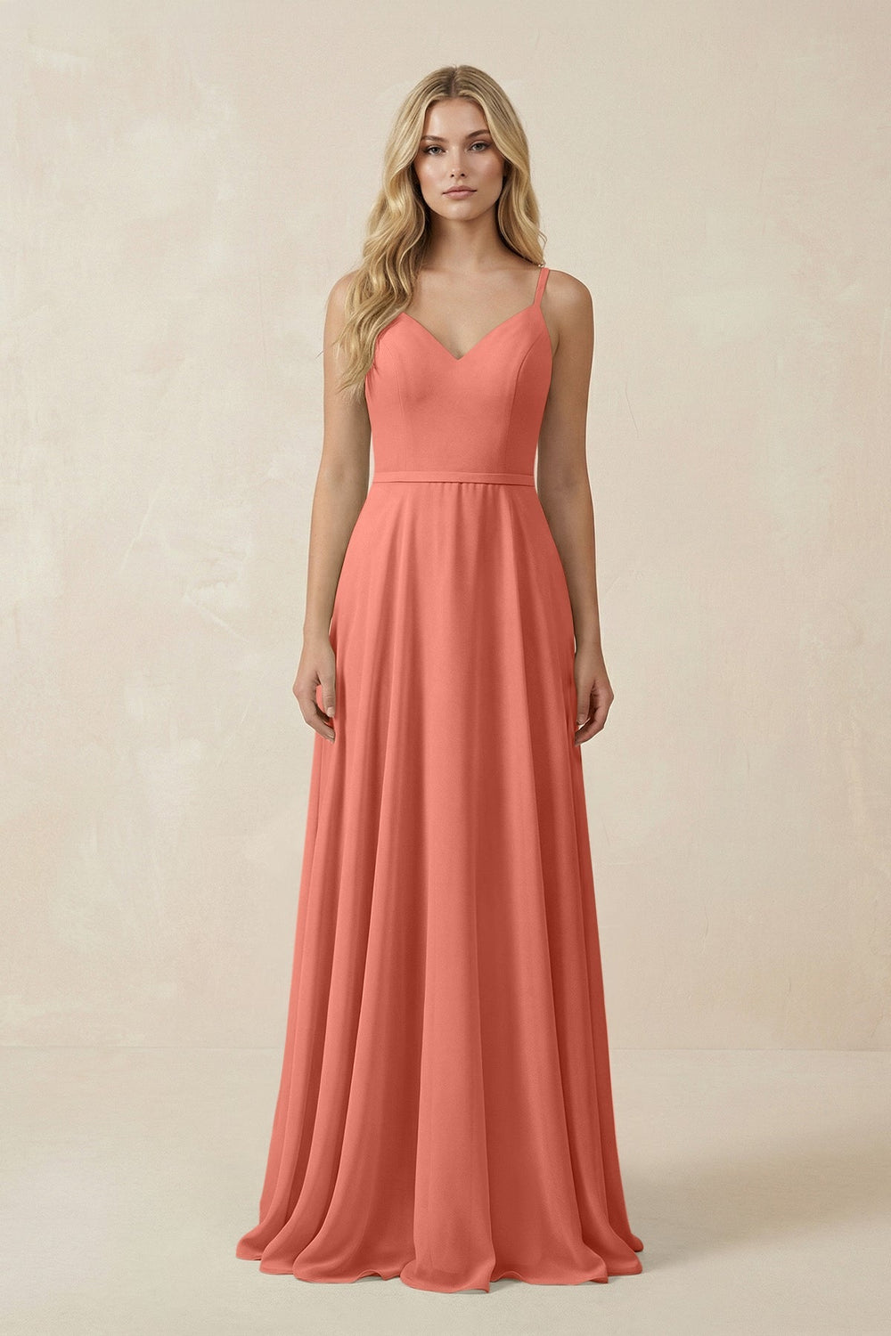 V - Neck A - Line Chiffon Bridesmaid Dress with Crisscross Back in Wild Rose - SHE IS ME Bridesmaid Dresses